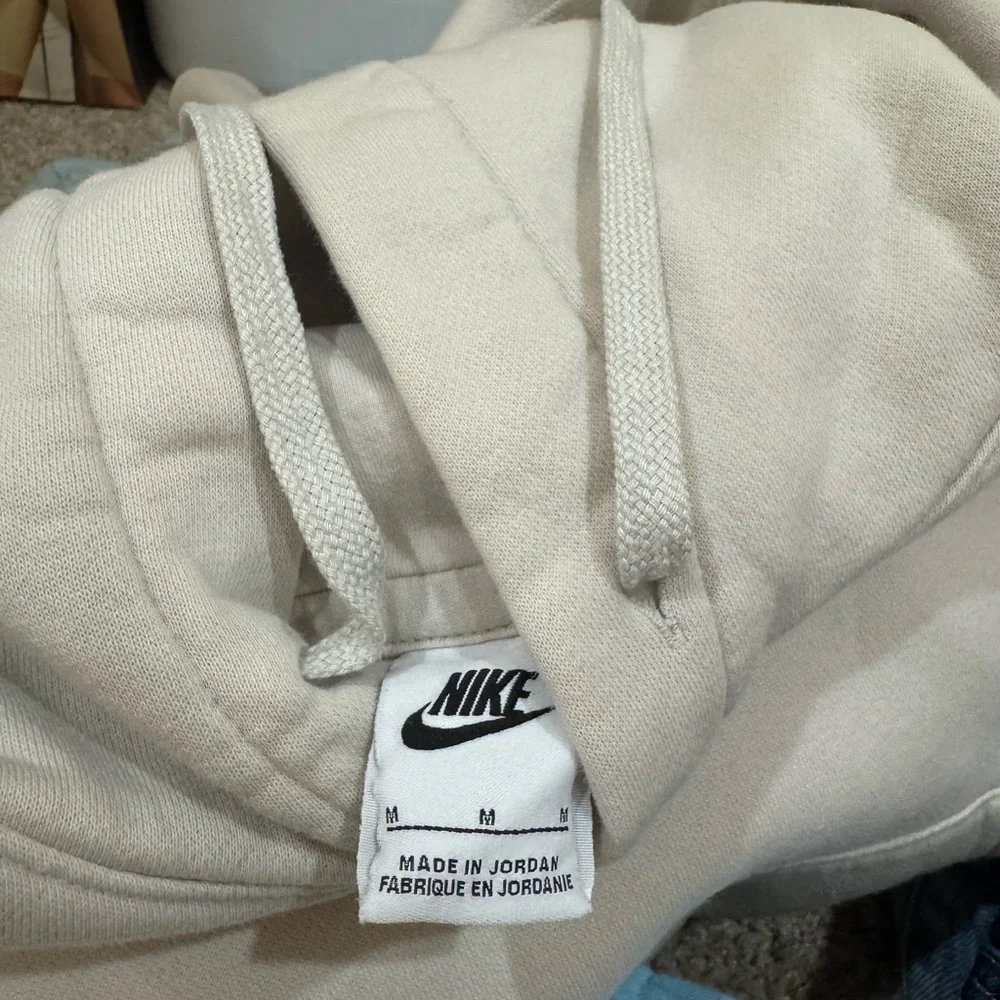 Nike Men's Light Beige Crewneck Hoodie with White Swoosh